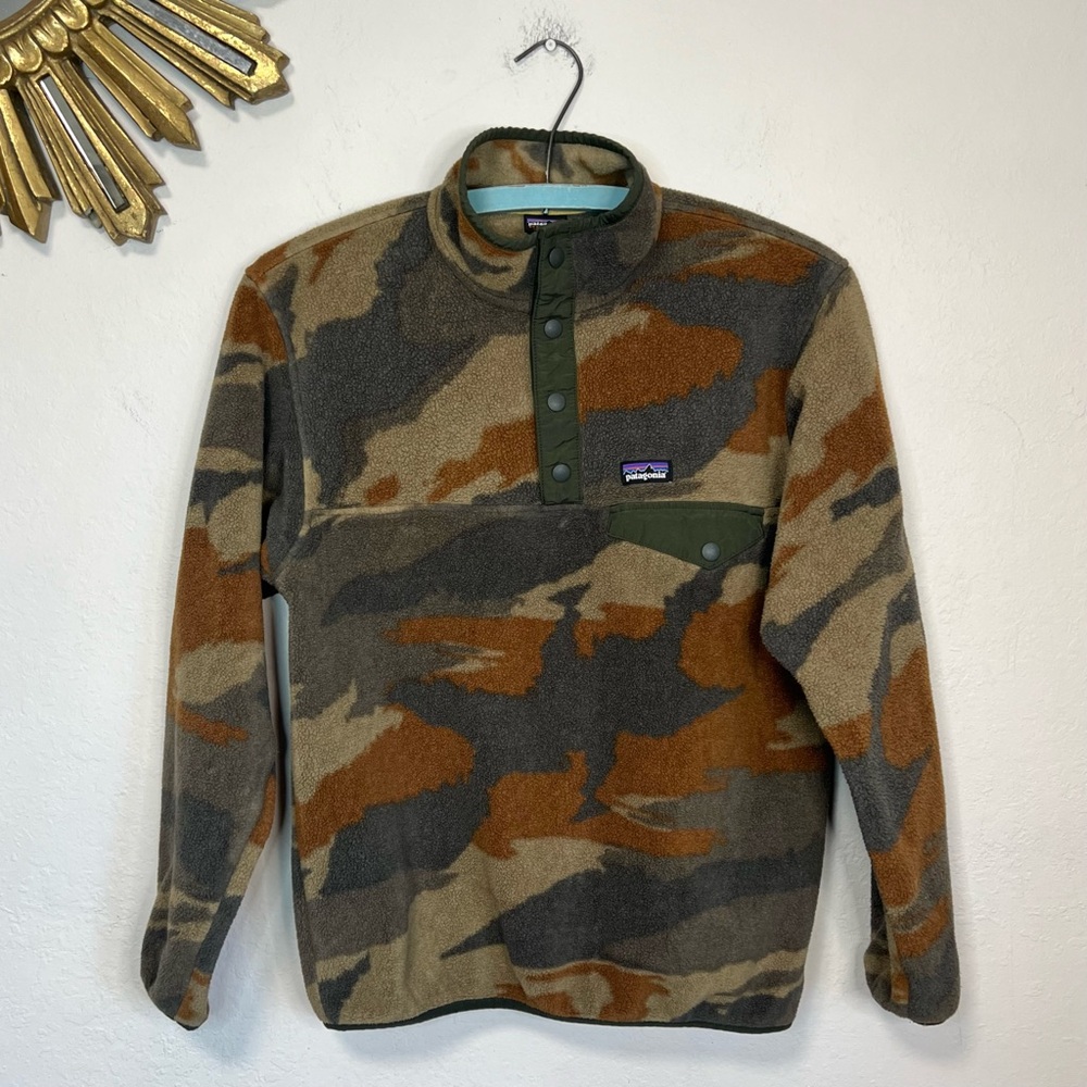 Patagonia Kids' Lightweight Synchilla Camo Snap-T Fleece Pullover - Brown/Green